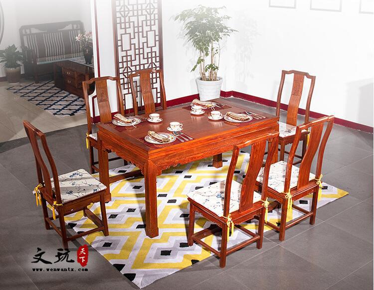 红木餐桌中式古典餐厅家具 刺猬紫檀和和美美餐桌七件套-3