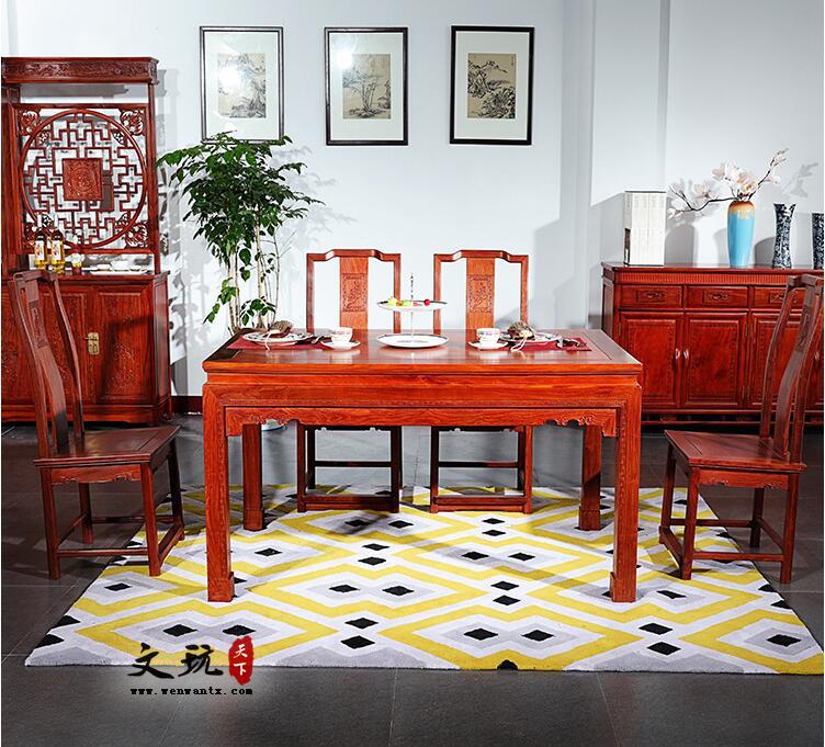 红木餐桌中式古典餐厅家具 刺猬紫檀和和美美餐桌七件套-7