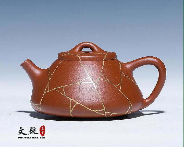 宜兴原矿紫砂壶全手工冰纹石瓢茶壶-2