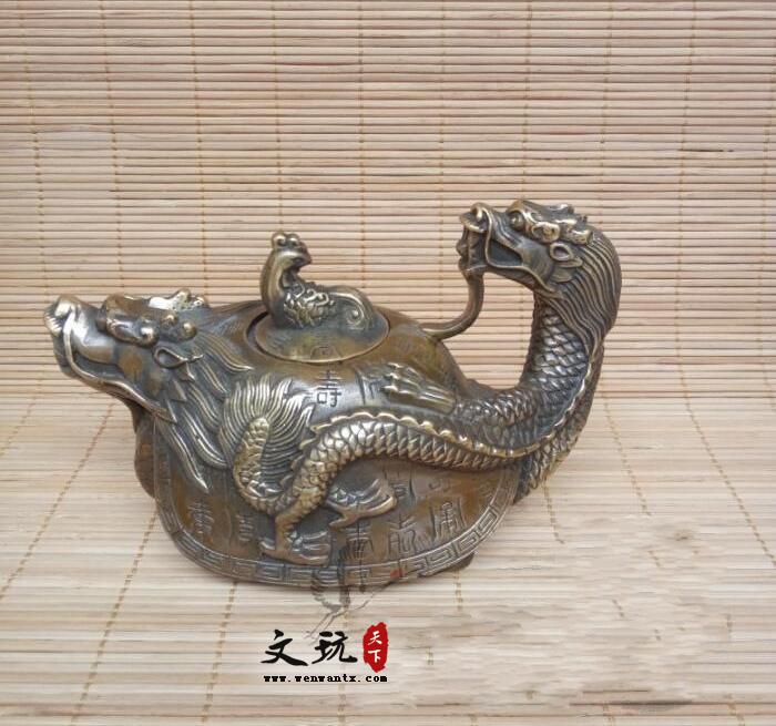 仿古纯铜百寿龙龟壶摆件水壶茶壶铜器工艺品-1