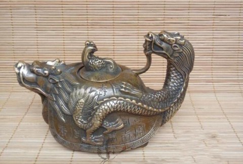 仿古纯铜百寿龙龟壶摆件水壶茶壶铜器工艺品