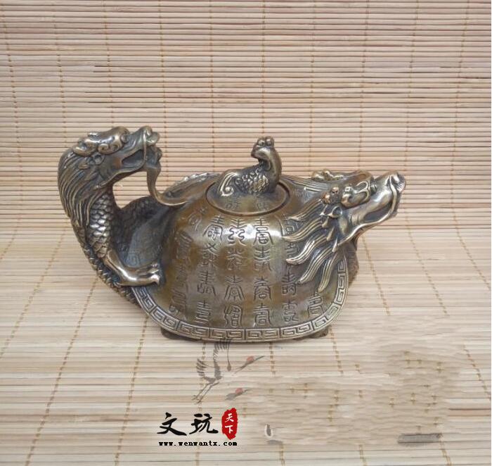 仿古纯铜百寿龙龟壶摆件水壶茶壶铜器工艺品-3