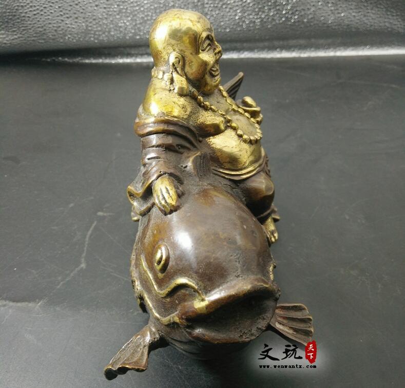 仿古纯铜摆件 坐弥勒佛铜佛像古玩铜器装饰工艺收藏品 坐鱼佛-3