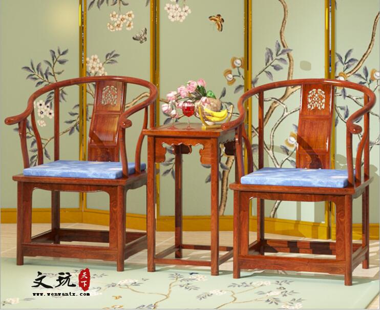 红木家具中式套椅三件套组合刺猬紫檀明式圈椅太师椅-4