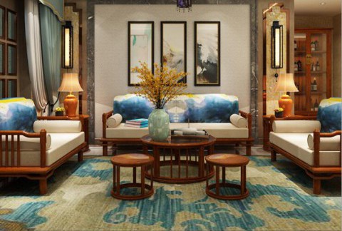 新中式梳子软体沙发办公酒店简约中式实木沙发