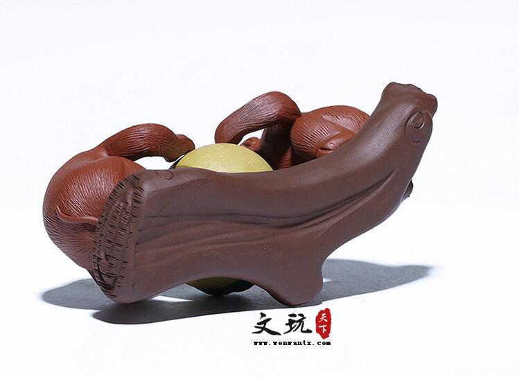 紫砂茶宠雕塑摆件手工定制猴子寿桃有福同享-2