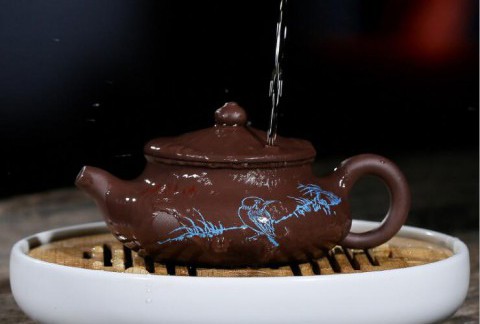 宜兴原矿紫泥全手工刻绘花鸟合欢茶壶