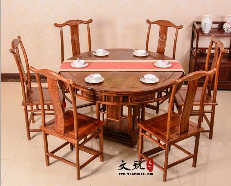 明式圆餐台实木餐桌椅带转盘简约新中式餐桌椅-2