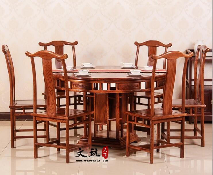 明式圆餐台实木餐桌椅带转盘简约新中式餐桌椅-3