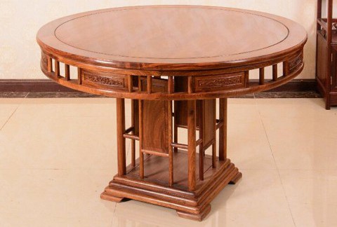 明式圆餐台实木餐桌椅带转盘简约新中式餐桌椅