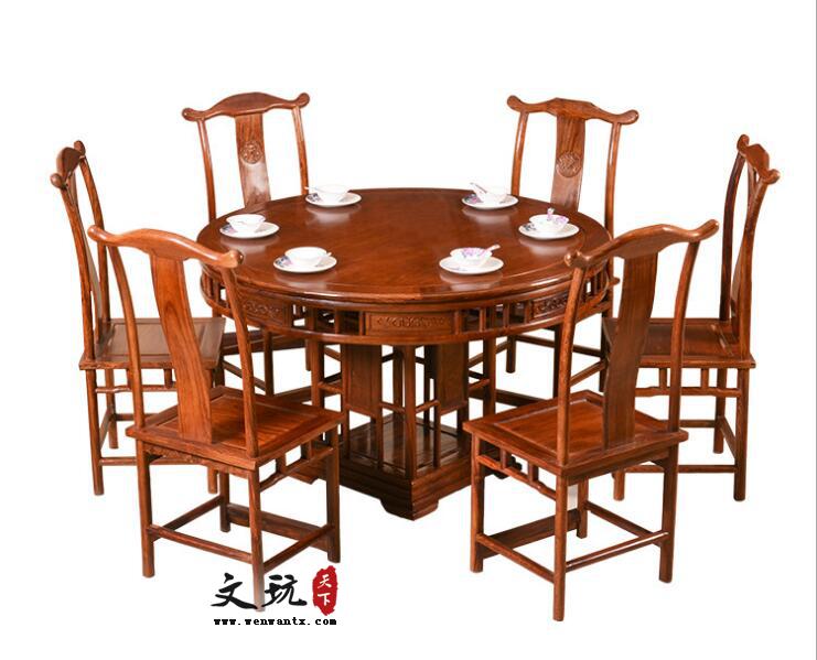 明式圆餐台实木餐桌椅带转盘简约新中式餐桌椅-5