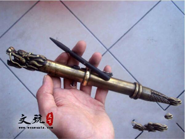 古玩杂项老兵器冷兵器袖箭精美龙形镖枪长27厘米未开刃-4