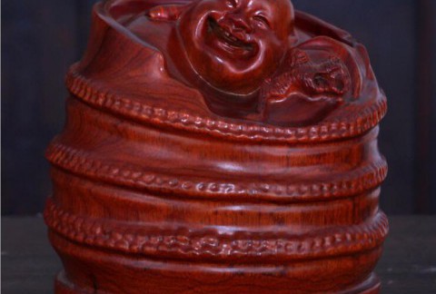 花梨木雕弥勒佛像竹佛缅甸花梨摆件 红木雕刻木质工艺礼品