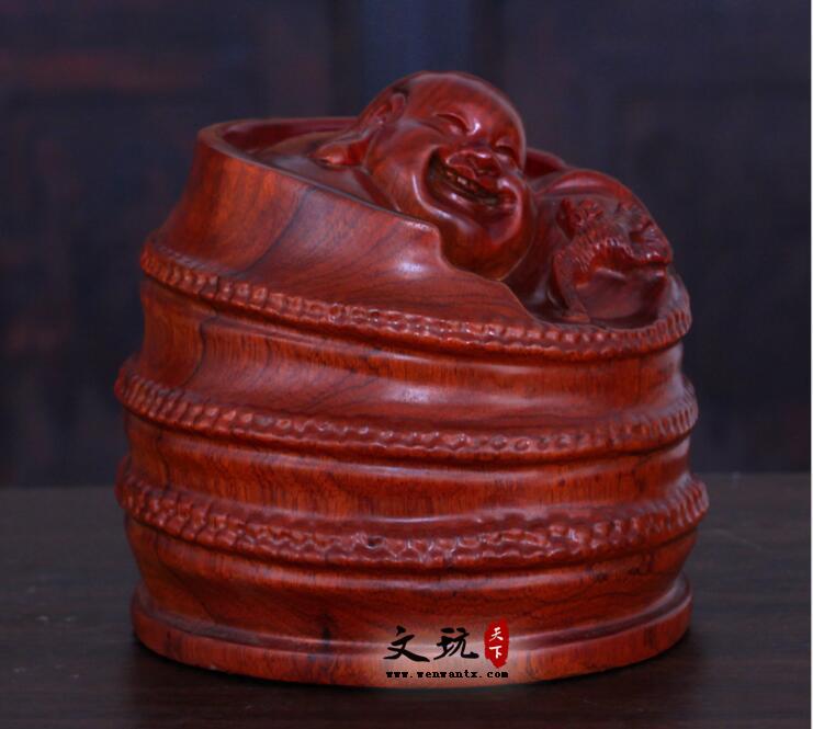 花梨木雕弥勒佛像竹佛缅甸花梨摆件 红木雕刻木质工艺礼品-2