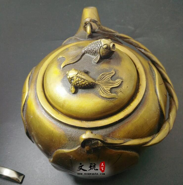 特价仿古铜器纯铜河叶鱼水壶摆件酒壶茶壶装饰工艺礼品-2