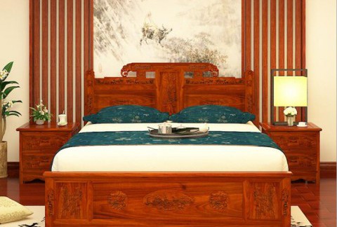 红木双人床吉祥鸳鸯大床仿古中式卧室家具