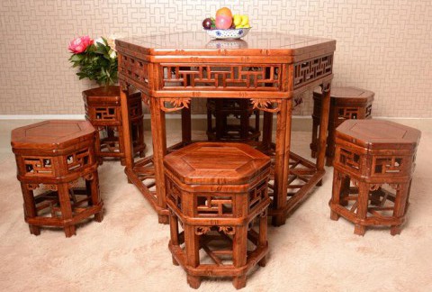 六角台高档实木餐厅家具古典中式红木餐桌椅