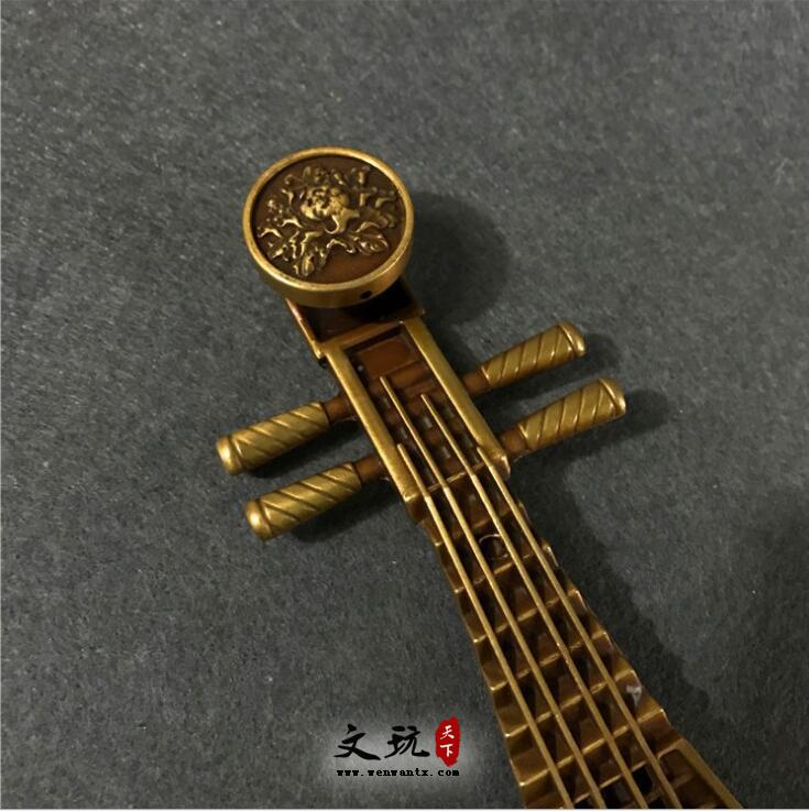 古玩铜器仿古收藏 纯铜黄铜琵琶型香插-2