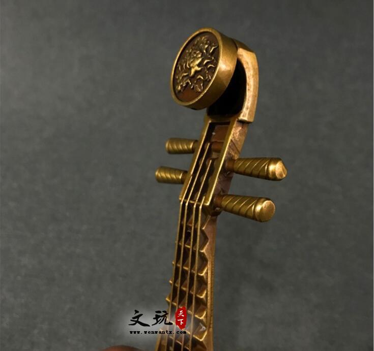 古玩铜器仿古收藏 纯铜黄铜琵琶型香插-4