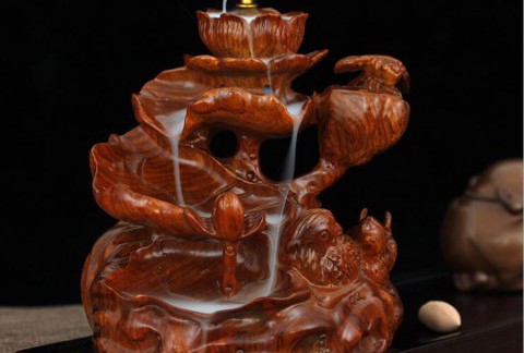 花梨木雕鸳鸯戏水倒流香炉工艺礼品 创意家居装饰品摆件