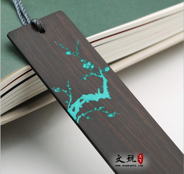 复古典中国风红木创意礼物 黑檀木质描绿文艺书签套装-3