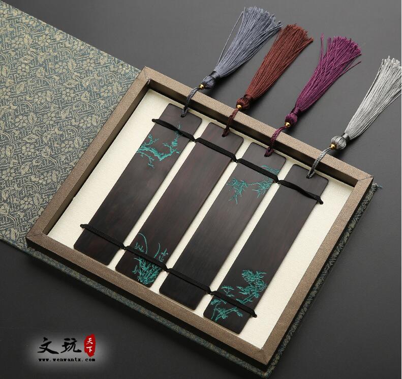 复古典中国风红木创意礼物 黑檀木质描绿文艺书签套装-6