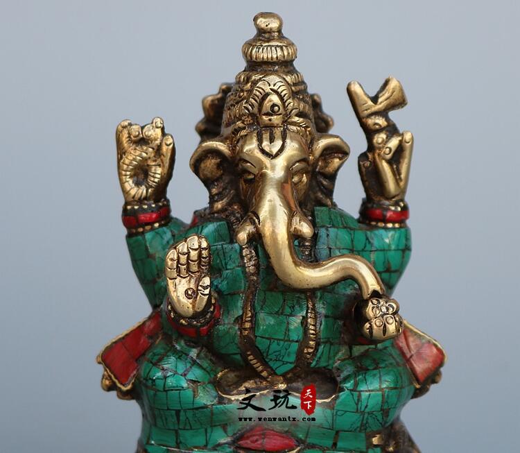 尼泊尔纯铜绿松石象鼻神摆件天目象密宗象财神佛像家居装饰收藏-2