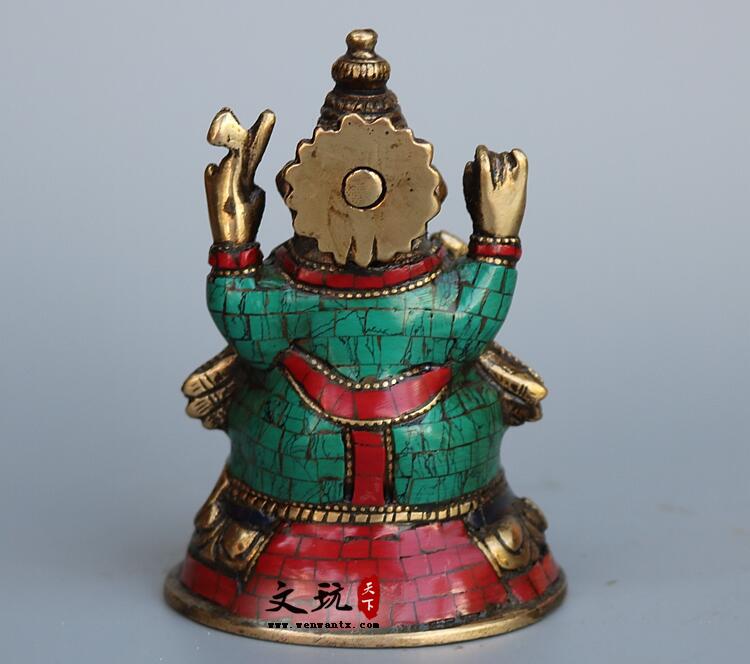 尼泊尔纯铜绿松石象鼻神摆件天目象密宗象财神佛像家居装饰收藏-7