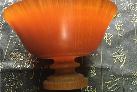 天然西藏罕见金丝牦牛角大碗 高脚加厚 细腻通透纯手工牛角碗