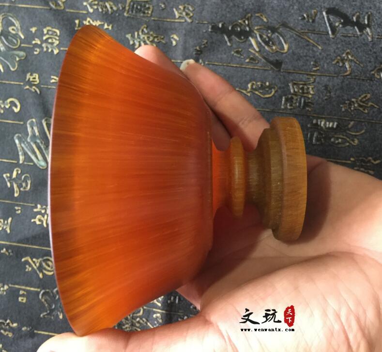 天然西藏罕见金丝牦牛角大碗 高脚加厚 细腻通透纯手工牛角碗-2