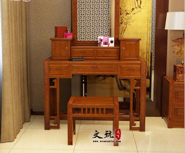 刺猬紫檀国色天香梳妆台带凳子红木素雅简约梳妆台-1