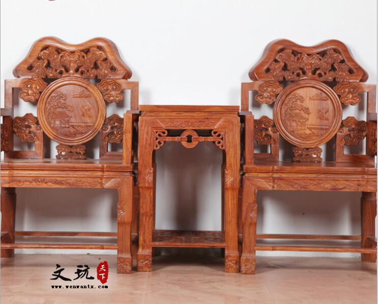 红木家具灵芝椅太师椅三件套 明清古典实木客厅办公家具-5