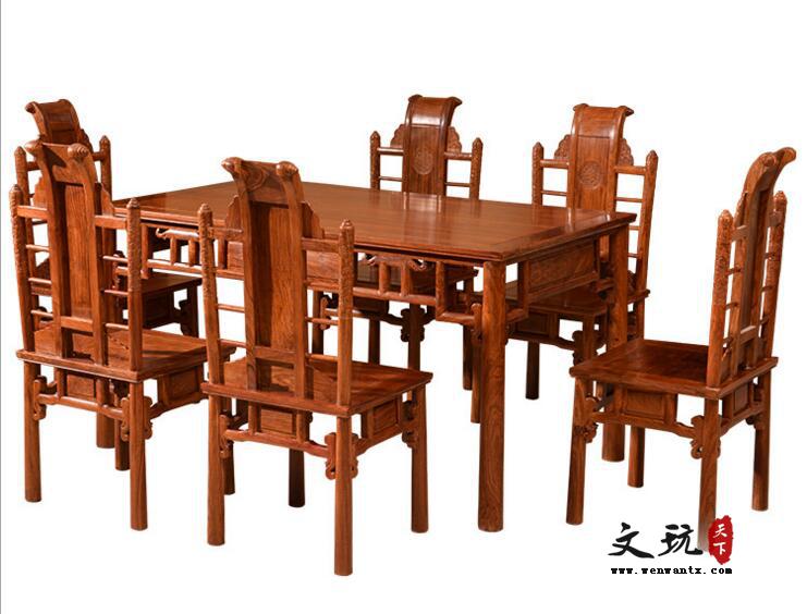 刺猬紫檀祥云长方餐台餐厅家具中式红木餐桌椅-5