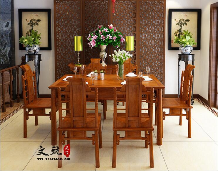 刺猬紫檀祥云长方餐台餐厅家具中式红木餐桌椅-3