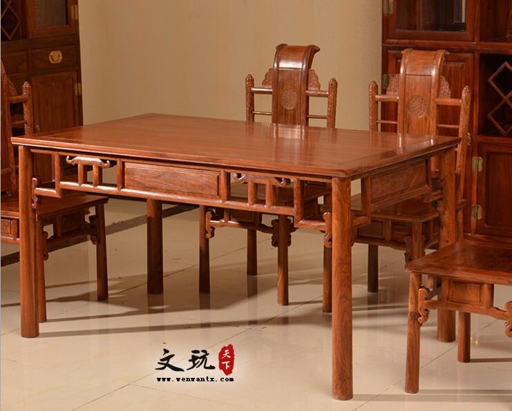 刺猬紫檀祥云长方餐台餐厅家具中式红木餐桌椅-2