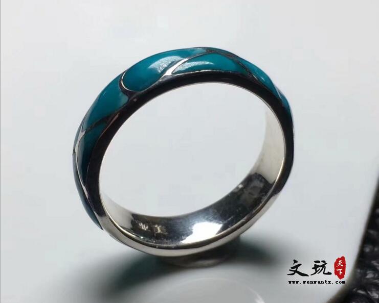 原矿高瓷蓝绿松石925银镶嵌指环女复古民族风款 天然无优化指圈环-3