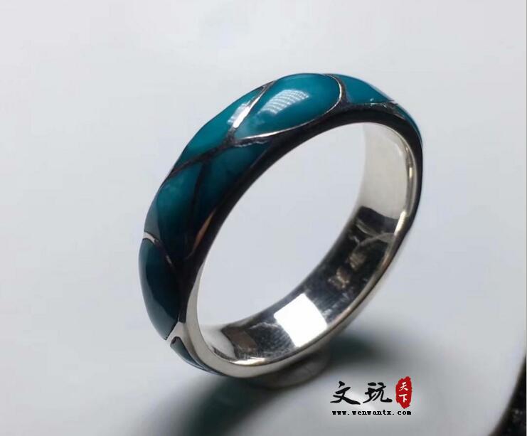 原矿高瓷蓝绿松石925银镶嵌指环女复古民族风款 天然无优化指圈环-2