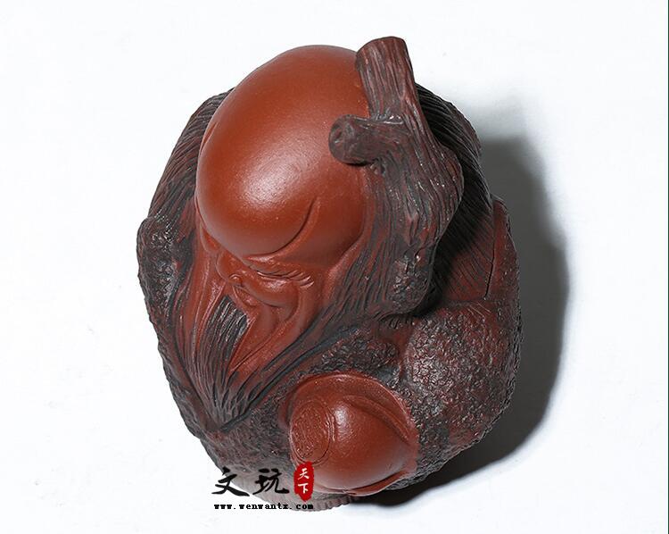 紫砂摆件茶宠雕塑宜兴原矿清水泥粉浆寿星-6