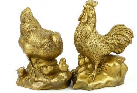 开光纯铜鸡摆件公鸡母鸡 风水铜器促家庭和谐婚姻美满化桃花