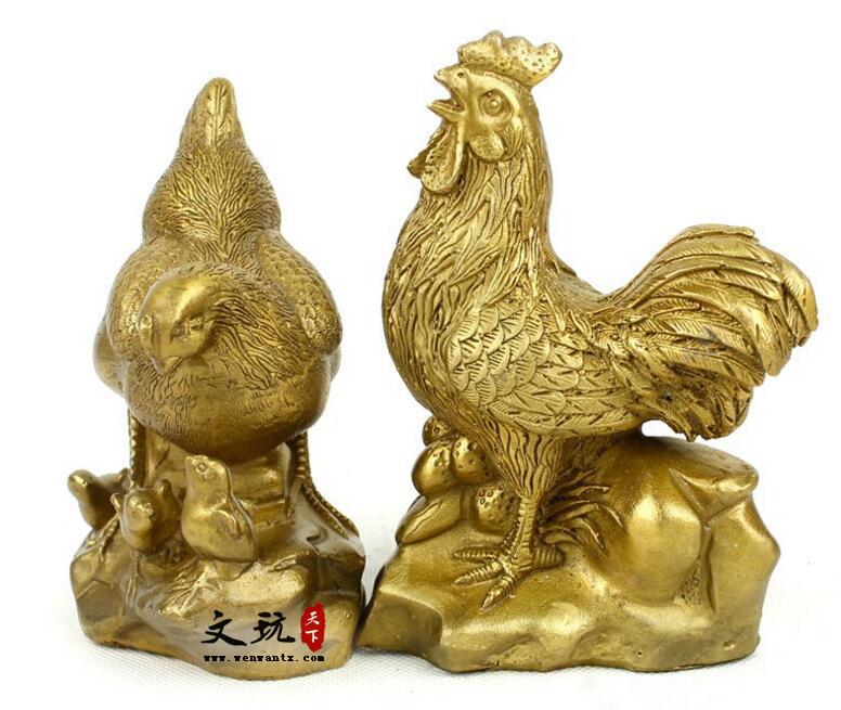 开光纯铜鸡摆件公鸡母鸡 风水铜器促家庭和谐婚姻美满化桃花-3