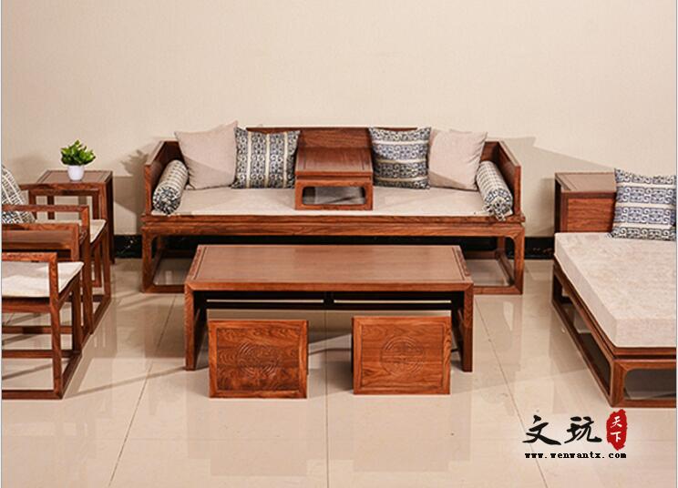 刺猬紫檀禅意沙发11件套新中式简约贵妃沙发 中式红木沙发-1