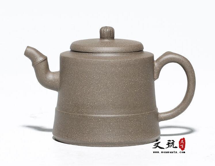 宜兴原矿全手工青灰泥竹节柱础紫砂壶茶壶-1