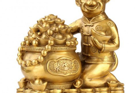 开光纯铜聚财金猴摆件铜聚宝盆猴家居饰品