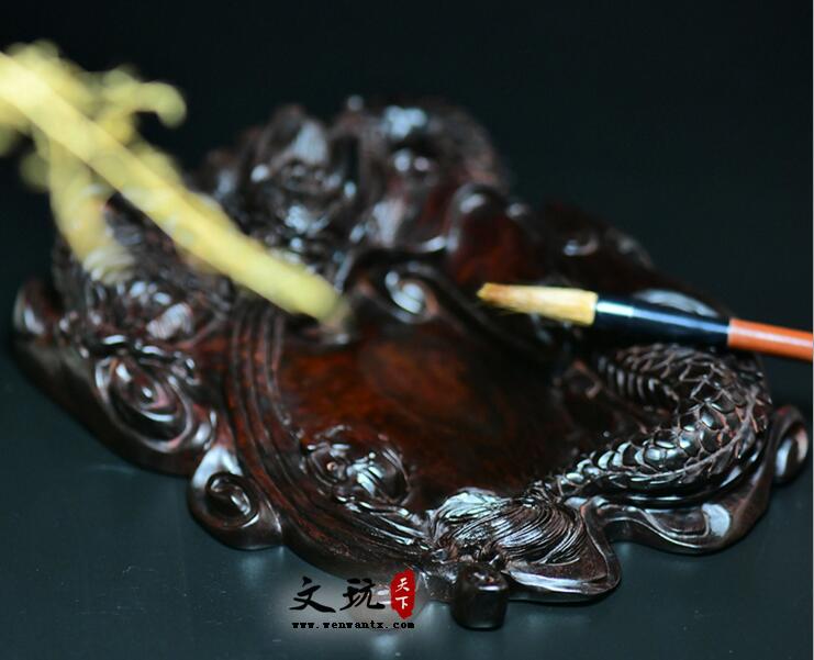 印度小叶紫檀中国风木制红木雕龙笔洗定制木质工艺品礼品文房小件-3