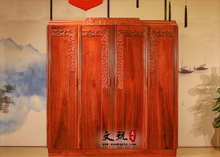 缅甸花梨木红木大衣柜新中式红木家具四门衣柜卧室整体衣橱顶箱柜-6