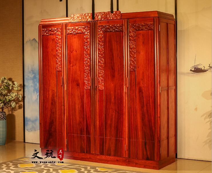 缅甸花梨木红木大衣柜新中式红木家具四门衣柜卧室整体衣橱顶箱柜-1