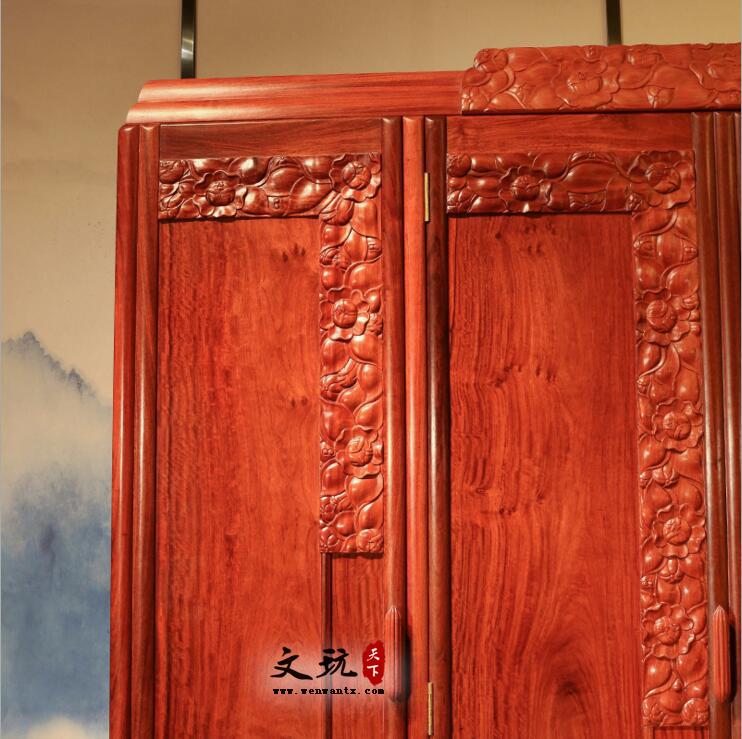 缅甸花梨木红木大衣柜新中式红木家具四门衣柜卧室整体衣橱顶箱柜-4