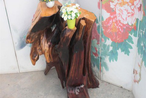 天然百搭创意根雕工艺花架天然杉木树根整体摆件木质花架75- 94cm