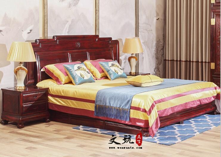 红木床阔叶黄檀国标红木家具床印尼黑酸枝卧室1.8米中式双人大床-1