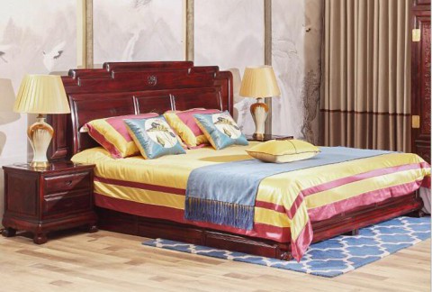 红木床阔叶黄檀国标红木家具床印尼黑酸枝卧室1.8米中式双人大床
